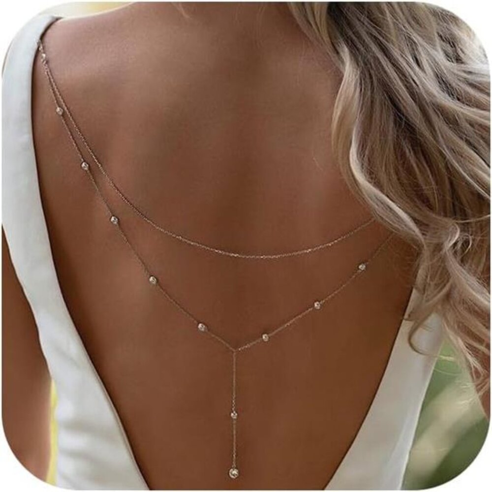 Rhinestone Waterdrop Double Layered Back Chain Rhinestone& silver